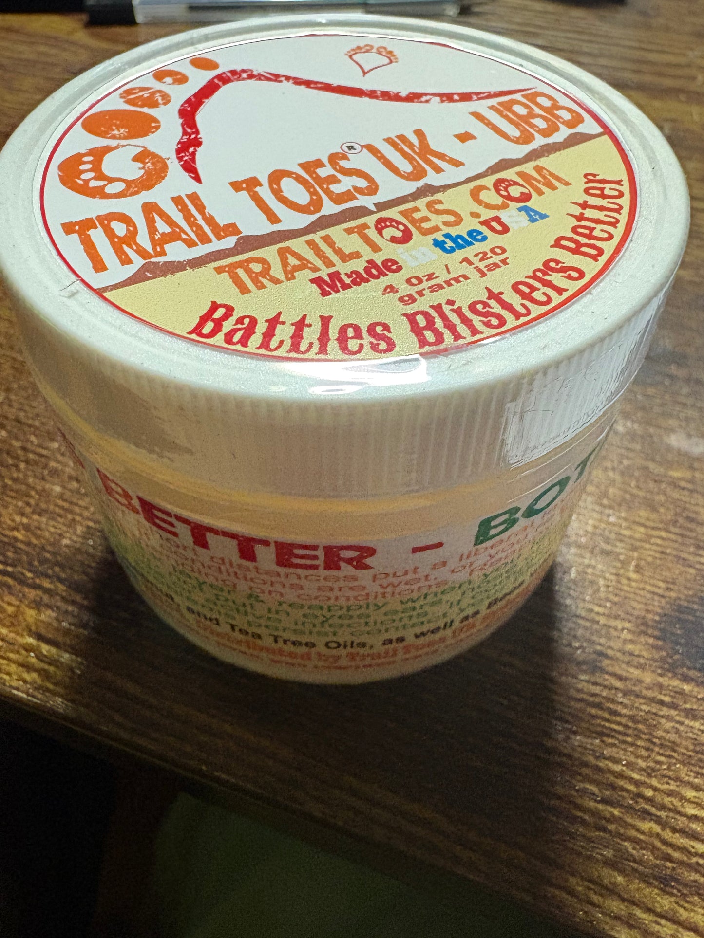 Trail Toes ultra organic body butter in a 4oz jar