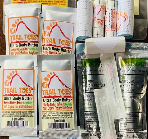 Foot first aid blister kit inc three 10 gram sachets of Trail toes foot and body cream AWAITING NEW STOCK